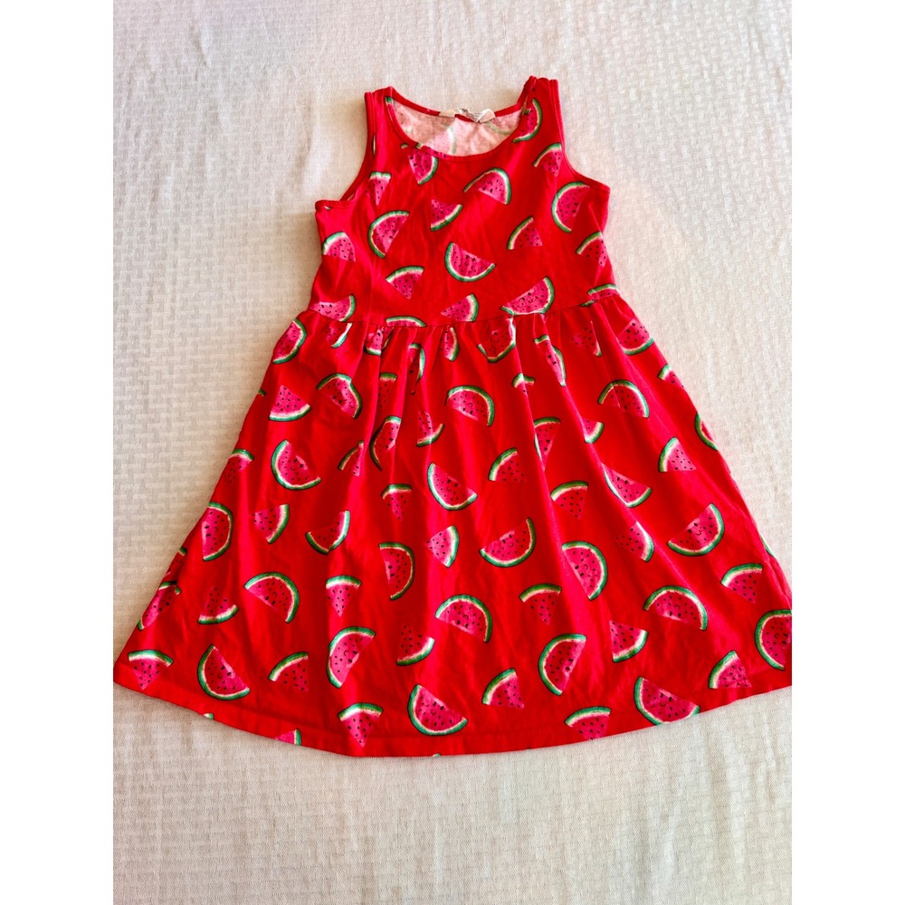 HM Girls Red Watermelon Print Cotton Sun Dress Sleeveless Size 8-10Y 134/140